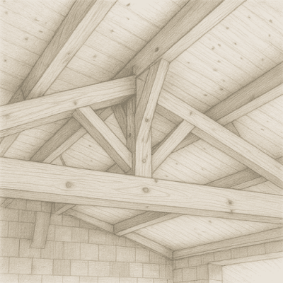 Illustration charpente bois traditionnelle avec croix de Saint-André réalisée à Noirmoutier