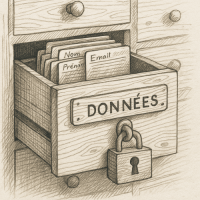 illustration d’un tiroir en bois sécurisé contenant des données personnelles, pour Menuiser’île à Noirmoutier