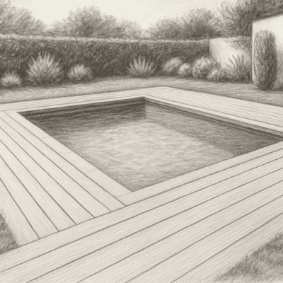 terrasse-bois-piscine-jardin-moderne-menuiserie-noirmoutier Dessin d'une terrasse en bois autour d'une piscine